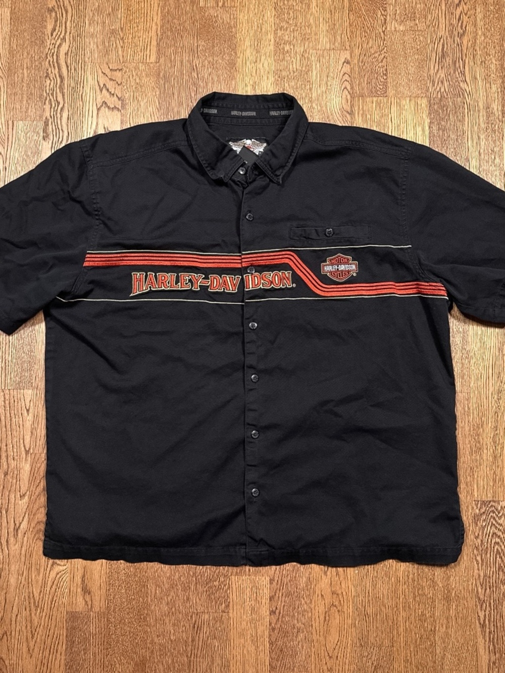 Vintage Y2K Harley Davidson Embroidered Mechanic Crew S/S Button Shirt Mens XL